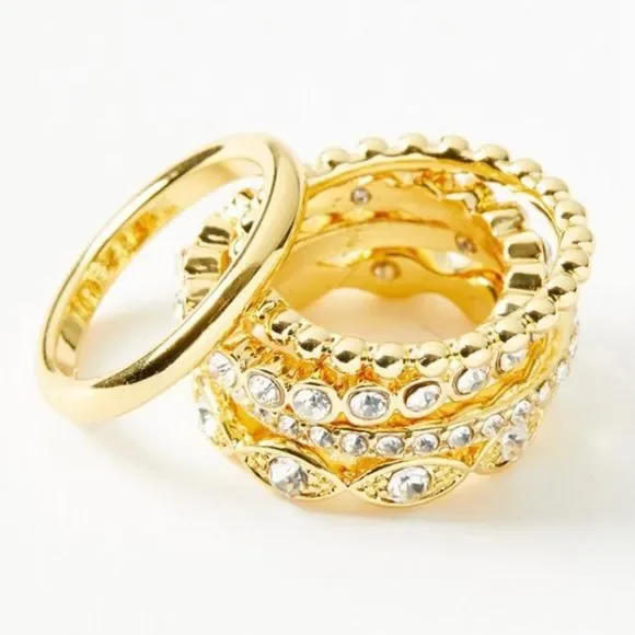 INC Goldstone Embellished five piece ring set - Picture 1 of 5